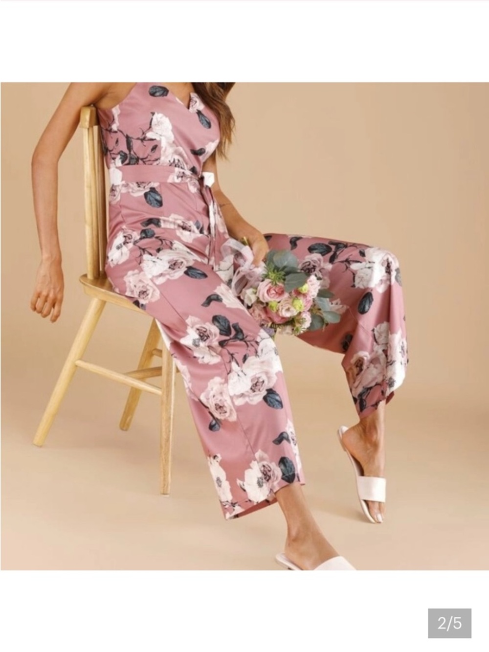 NWT Floral Wide-Leg Cami Belted  floral jumpsuit. Pink& white w/ belt Sz S - Picture 4 of 5